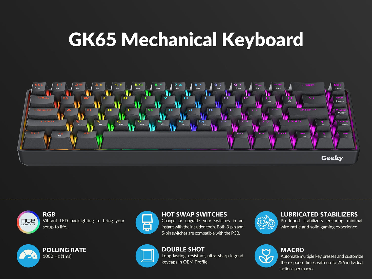 Gkos Keyboard GK65 Gaming Keyboard - US Layout – Geeky