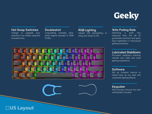 Gkos Keyboard GK61 Gaming Keyboard - US Layout – Geeky